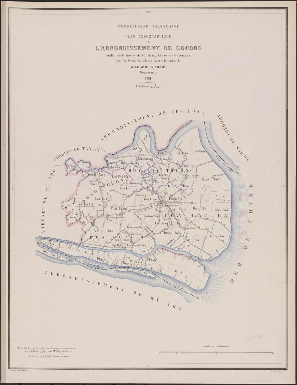 1748208013 266508 13476480 n07 11526186884 plan topographique de larrondissement de gocong ban do dia hinh hat go cong 1881 que me vua tu duc min 1 Vài tấm ảnh Gò Công Xưa